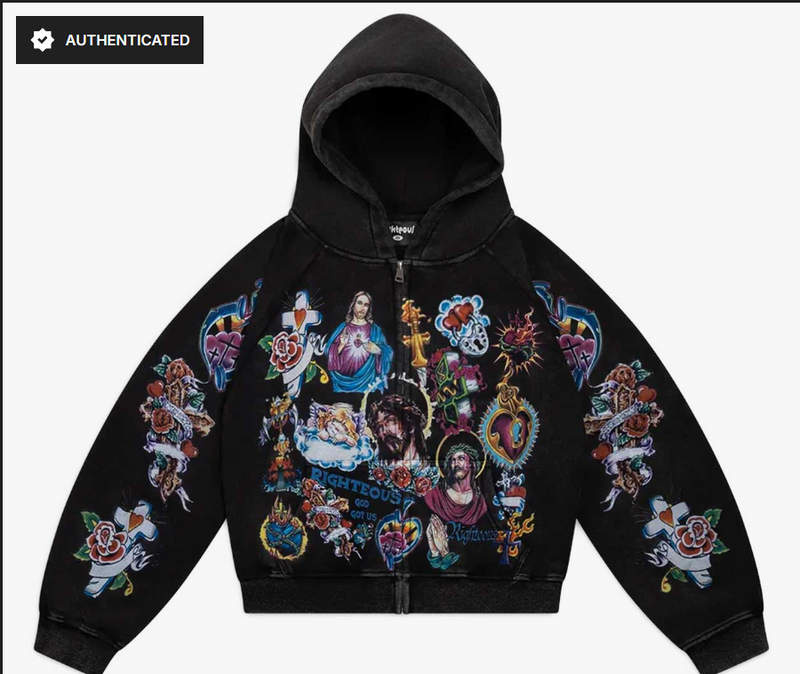 Righteous Risen King Zip Up Hoodie Black