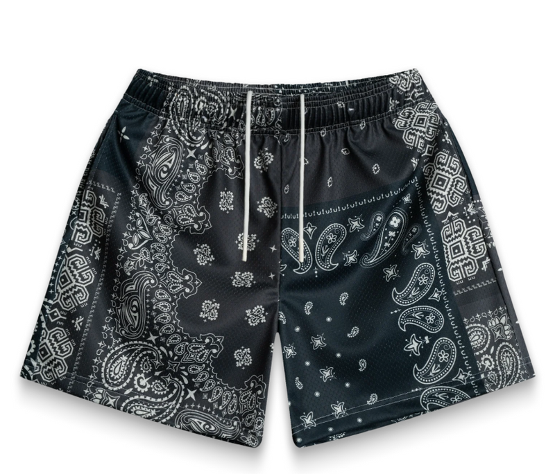 Black Patchwork Paisley Shorts