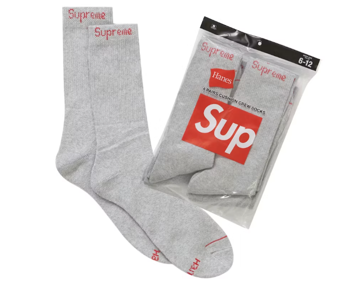Supreme Hanes Crew Socks (4 Pack) Heather Grey