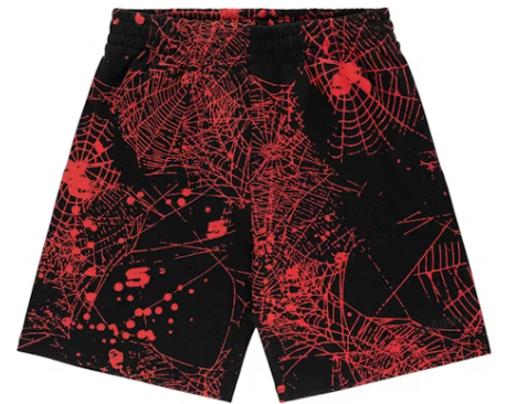 Sp5der AOP Web V2 Zip Up Sweatshort Black