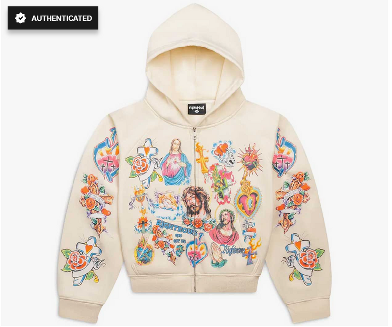 Righteous Risen King Zip Up Hoodie Cream