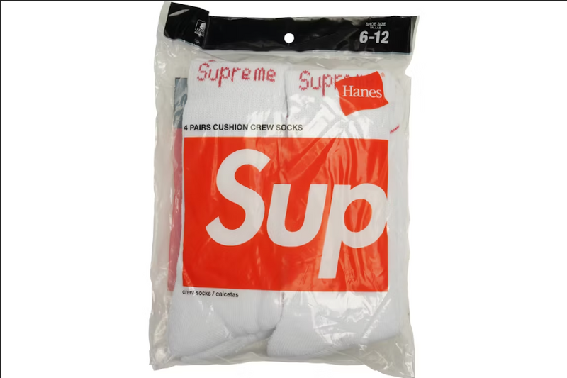 Supreme Hanes Crew Socks (4 Pack) White