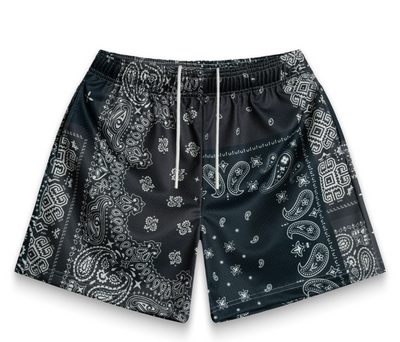 Black Patchwork Paisley Shorts