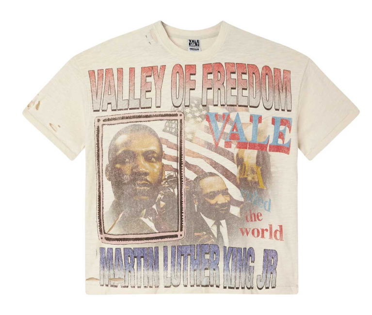 VALE FOREVER MLK Valley of Freedom Distressed T-Shirt Beige