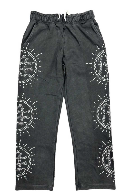 Pre owned Mixed Emotions Eclipse Rhinestone Sweatpants Acid Wash Grey
