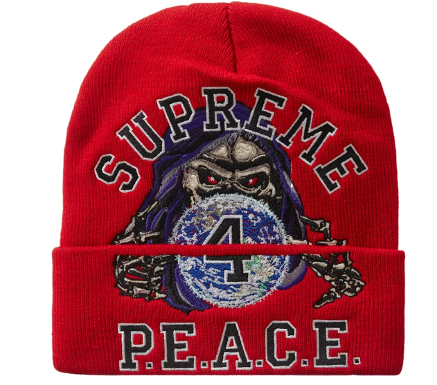 Supreme Peace Embroidered Beanie Red